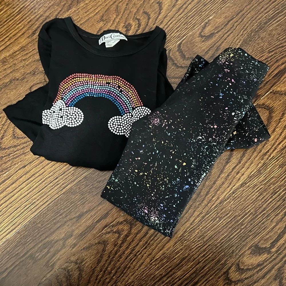 Dori creations Bundle girls size 5/6 rainbow shirt and splatter foil leggings - Picture 2 of 4